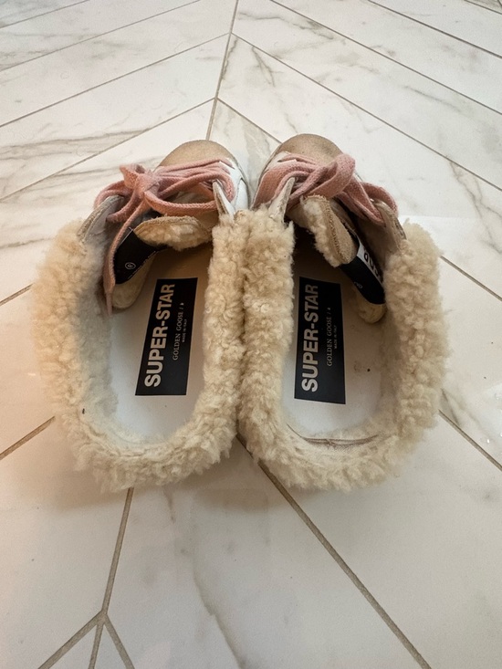 Golden Goose White Sneakers with Pink Laces and Silver Glitter Star - Picture 4 of 5